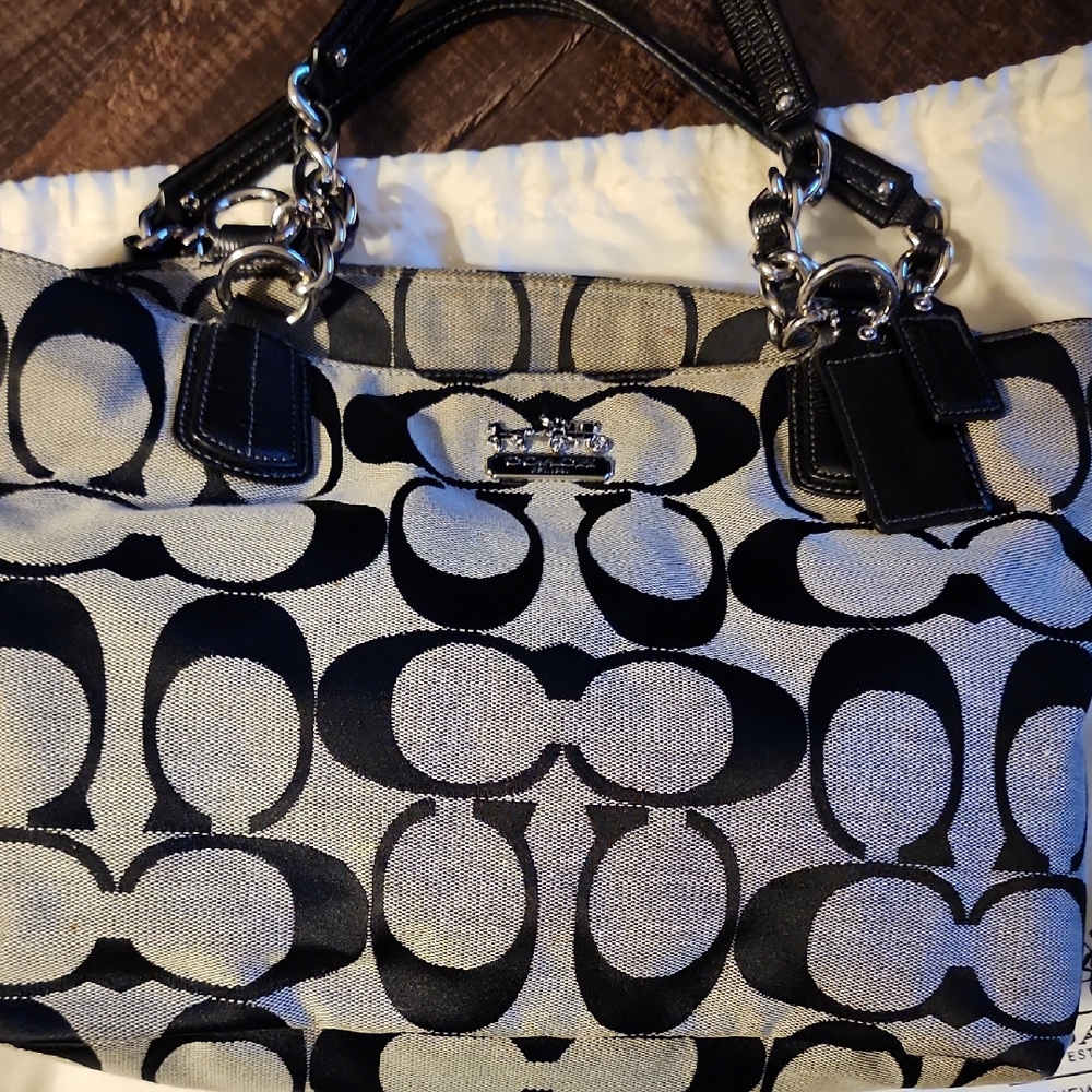 Coach Black and Gray Patterned Tote